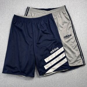 VTG Y2K adidas Reversible Dazzle Mesh Basketball Shorts Men L Silver Navy *READ
